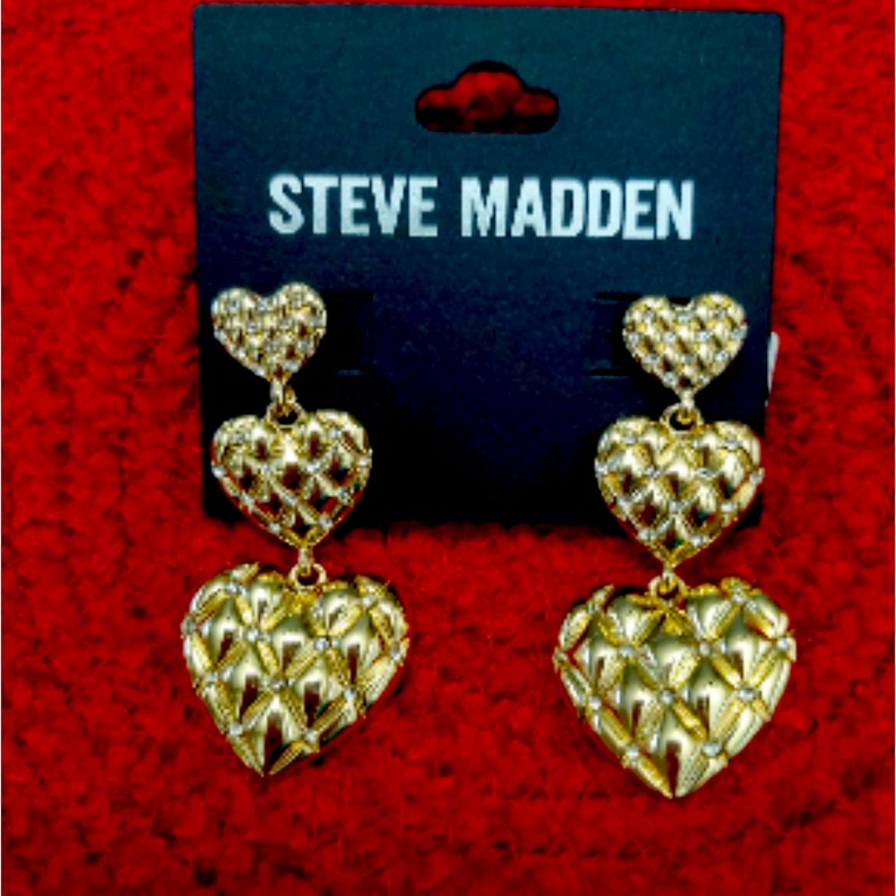 NWT Steve Madden Gold-Tone Heart & Rhinestone Earrings